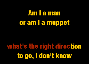 Am I a man
or am I a muppet

what's the right direction
to go, I don't know