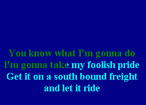 You knowr What I'm gonna do
I'm gonna take my foolish pride
Get it on a south bound freight
and let it ride