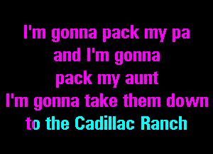 I'm gonna pack my pa
and I'm gonna
pack my aunt
I'm gonna take them down
to the Cadillac Ranch