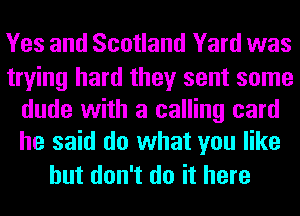 Yes and Scotland Yard was

trying hard they sent some
dude with a calling card
he said do what you like

but don't do it here