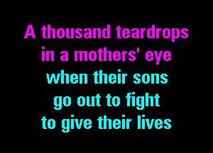 A thousand teardrops
in a mothers' eye

when their sons
go out to fight
to give their lives