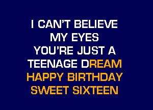 I CANT BELIEVE
MY EYES
YOU'RE JUST A
TEENAGE DREAM
HAPPY BIRTHDAY

SXNEET SIXTEEN l