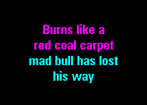 Burns like a
red coal carpet

mad bull has lost
his way