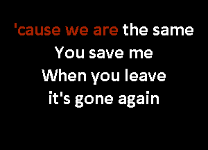 'cause we are the same
You save me

When you leave
it's gone again