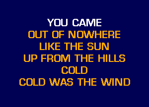 YOU CAME
OUT OF NOWHERE
LIKE THE SUN
UP FROM THE HILLS
COLD
COLD WAS THE WIND