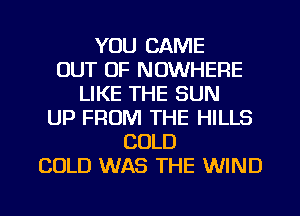 YOU CAME
OUT OF NOWHERE
LIKE THE SUN
UP FROM THE HILLS
COLD
COLD WAS THE WIND