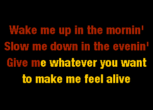 Wake me up in the mornin'
Slow me down in the evenin'
Give me whatever you want

to make me feel alive