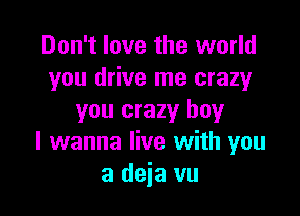 Don't love the world
you drive me crazy

you crazy boy
I wanna live with you
a deia vu