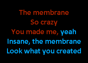The membrane
80 crazy
You made me, yeah
Insane, the membrane
Look what you created