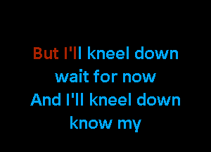 But I'll kneel down

wait for now
And I'll kneel down
know my