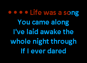 0 0 0 0 Life was a song
You came along

I've laid awake the
whole night through
If I ever dared