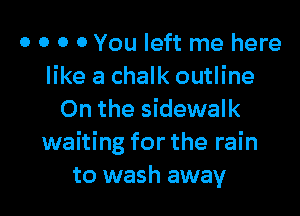 o 0 0 0 You left me here
like a chalk outline

On the sidewalk
waiting for the rain
to wash away