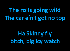 The rolls going wild
The car ain't got no top

Ha Skinny fly
bitch, big icy watch