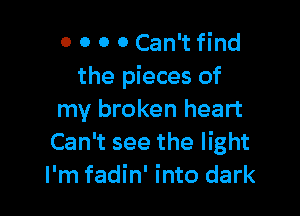 0 0 0 0 Can't find
the pieces of

my broken heart
Can't see the light
I'm fadin' into dark