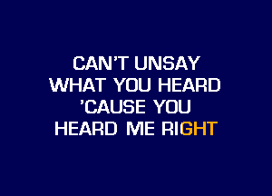 CANT UNSAY
WHAT YOU HEARD

'CAUSE YOU
HEARD ME RIGHT