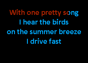 With one pretty song
I hear the birds

on the summer breeze
I drive fast
