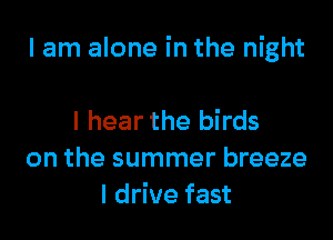 I am alone in the night

I hear the birds
on the summer breeze
I drive fast