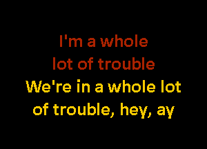 I'm a whole
lot of trouble

We're in a whole lot
of trouble, hey, ay