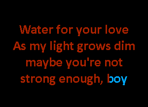 Water for your love
As my light grows dim

maybe you're not
strong enough, boy