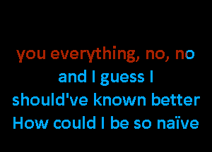 you everything, no, no
and I guess I

should've known better

How could I be so naive