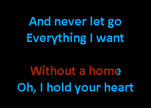 And never let go
Everything I want

Without a home
Oh, I hold your heart