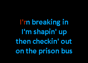 I'm breaking in

I'm shapin' up
then checkin' out
on the prison bus