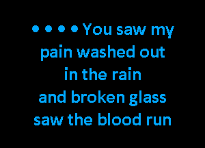 0 0 0 OYousaw my
pain washed out

in the rain
and broken glass
saw the blood run