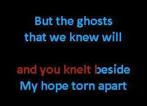 But the ghosts
that we knew will

and you knelt beside
My hope torn apart