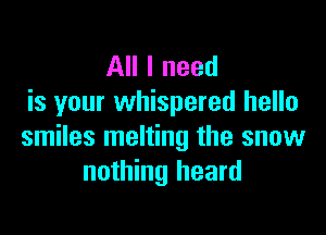 All I need
is your whispered hello

smiles melting the snow
nothing heard