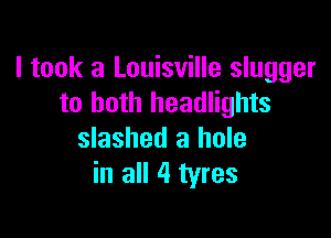 I took 3 Louisville slugger
to both headlights

slashed a hole
in all 4 tyres