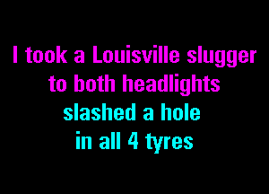 I took 3 Louisville slugger
to both headlights

slashed a hole
in all 4 tyres