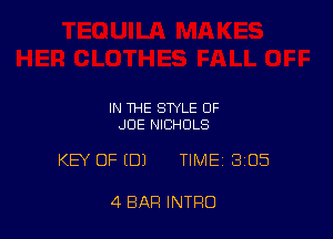 IN THE STYLE OF
JOE NICHOLS

KEY OF (DJ TIME 305

4 BAR INTRO