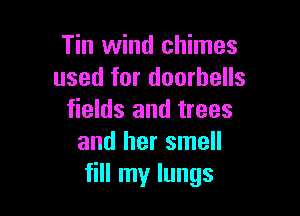 Tin wind chimes
used for doorbells

fields and trees
and her smell
fill my lungs