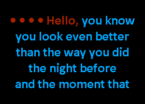 0 0 0 0 Hello, you know
you look even better
than the way you did

the night before
and the moment that
