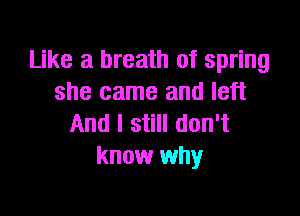 Like a breath of spring
she came and left

And I still don't
know why