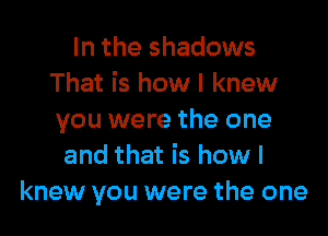 In the shadows
That is how I knew
you were the one

and that is how I
knew you were the one