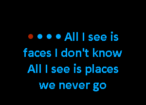 OOOOAIlIseeis

faces I don't know
All I see is places
we never go