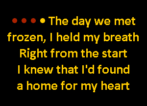 0 0 0 0 The day we met
frozen, I held my breath
Right from the start
I knew that I'd found
a home for my heart