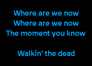 Where are we now
Where are we now

The moment you know

Walkin' the dead