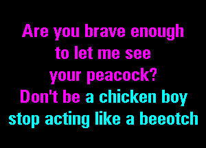 Are you brave enough
to let me see
your peacock?
Don't be a chicken boy
stop acting like a heeotch