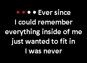 0 0 0 0 Ever since
I could remember
everything inside of me
just wanted to fit in
I was never