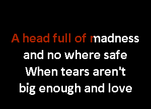 A head full of madness
and no where safe
When tears aren't

big enough and love