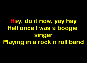 Hey, do it now, yay hay
Hell once I was a boogie

singer
Playing in a rock n roll band