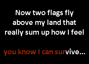 Now two flags fly
above my land that
really sum up how I feel

you know I can survive...