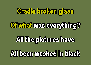 Cradle broken glass

Of what was everything?

All the pictures have

All been washed in black