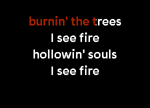burnin' the trees
I see fire

hollowin' souls
I see fire
