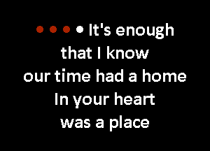 o 0 0 0 It's enough
that I know

our time had a home
In your heart
was a place