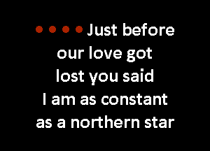 0 0 0 0 Just before
our love got

lost you said
I am as constant
as a northern star