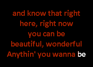 and know that right
here, right now
you can be
beautiful, wonderful
Anythin' you wanna be