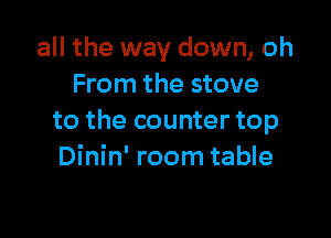 all the way down, oh
From the stove

to the counter top
Dinin' room table